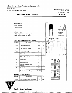 BU931P Datasheet PDF New Jersey Semiconductor