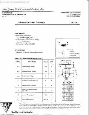 2SC2262 Datasheet PDF New Jersey Semiconductor