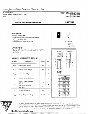 A743A Datasheet PDF New Jersey Semiconductor