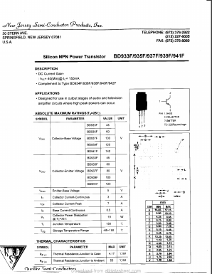 BD935F Datasheet PDF New Jersey Semiconductor