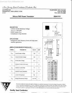 2SA1111 Datasheet PDF New Jersey Semiconductor