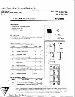 MJ18006 Datasheet PDF New Jersey Semiconductor