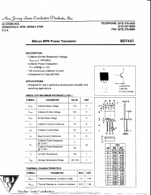 BD743C Datasheet PDF New Jersey Semiconductor