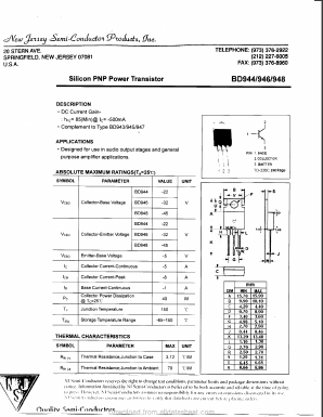 BD948 Datasheet PDF New Jersey Semiconductor