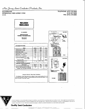 MJ12004 Datasheet PDF New Jersey Semiconductor
