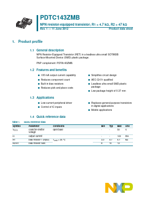 PDTC143ZMB Datasheet PDF NXP Semiconductors.