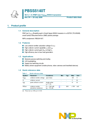 PBSS5140T Datasheet PDF NXP Semiconductors.
