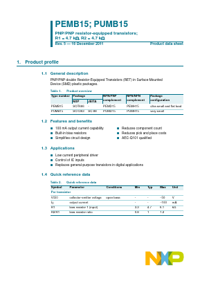 PEMB15 Datasheet PDF NXP Semiconductors.