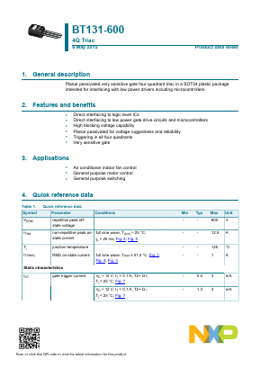 BT131-600 Datasheet PDF NXP Semiconductors.