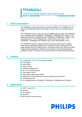 TFA9842AJ Datasheet PDF NXP Semiconductors.