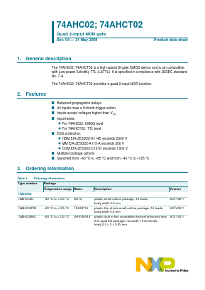 74AHCT02PW Datasheet PDF NXP Semiconductors.