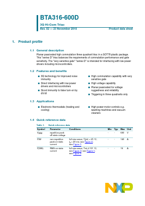 BTA316-600D Datasheet PDF NXP Semiconductors.