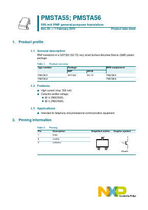 PMSTA56 Datasheet PDF NXP Semiconductors.