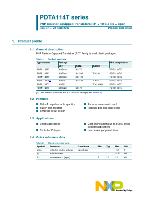 PDTA114TM Datasheet PDF NXP Semiconductors.
