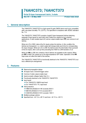 74AHCT373D Datasheet PDF NXP Semiconductors.