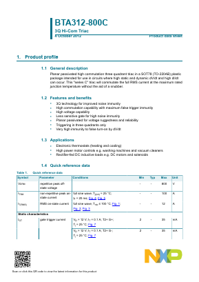 BTA312-800CDG Datasheet PDF NXP Semiconductors.