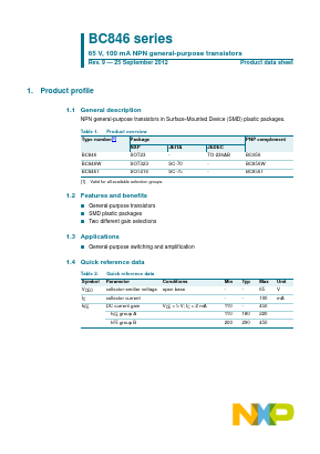BC846T Datasheet PDF NXP Semiconductors.