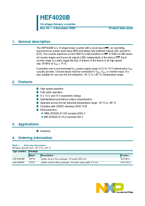 HEF4020BT Datasheet PDF NXP Semiconductors.