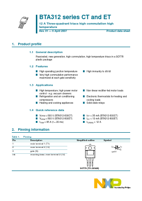 BTA312-800ET Datasheet PDF NXP Semiconductors.