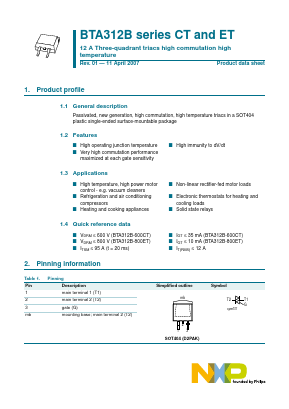 BTA312B-800ET Datasheet PDF NXP Semiconductors.