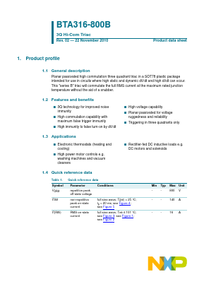 BTA316-800B_ Datasheet PDF NXP Semiconductors.