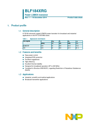 BLF184XRG Datasheet PDF NXP Semiconductors.