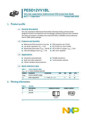 PESD12VV1BL Datasheet PDF NXP Semiconductors.