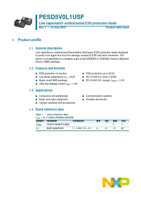 PESD5V0L1USF Datasheet PDF NXP Semiconductors.