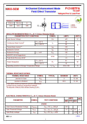P1210BTFA Datasheet PDF Niko Semiconductor