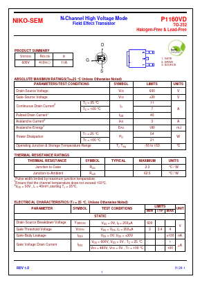 P1160VD Datasheet PDF Niko Semiconductor