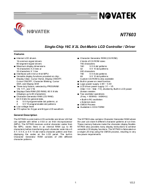 NT7603H-BDT01 Datasheet PDF Novatek Microelectronics