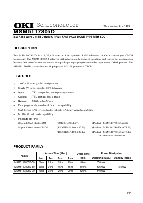 MSM5117805D-60TS-L Datasheet PDF Oki Electric Industry