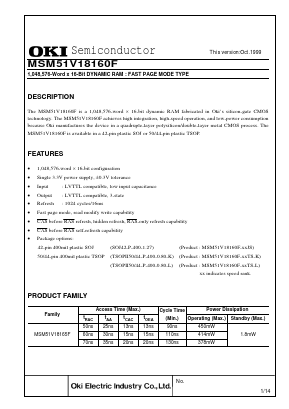 MSM51V18160F-60 Datasheet PDF Oki Electric Industry