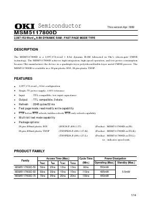 MSM5117800D-60JS Datasheet PDF Oki Electric Industry
