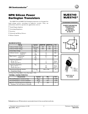 MJE5740 Datasheet PDF ON Semiconductor