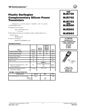 MJE802 Datasheet PDF ON Semiconductor