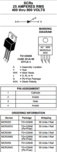 MCR25D Datasheet PDF ON Semiconductor