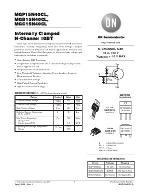MGB15N40CL Datasheet PDF ON Semiconductor