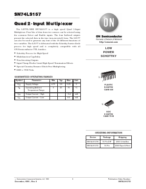 SN74LS157N Datasheet PDF ON Semiconductor