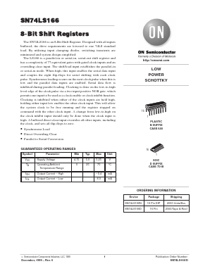 SN74LS166 Datasheet PDF ON Semiconductor