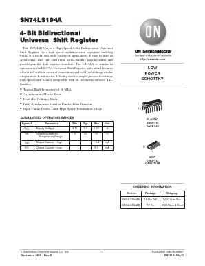 SN74LS194AD Datasheet PDF ON Semiconductor