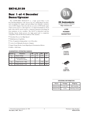 SN74LS139MR2 Datasheet PDF ON Semiconductor