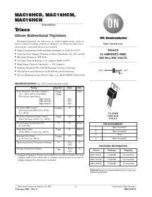 MAC16HCM Datasheet PDF ON Semiconductor