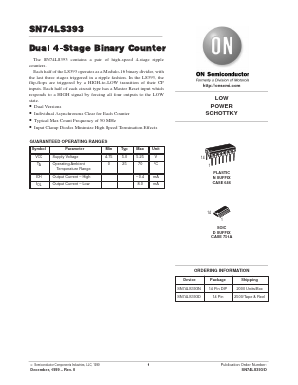 SN74LS393N Datasheet PDF ON Semiconductor
