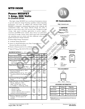 MTD1N50ET4 Datasheet PDF ON Semiconductor