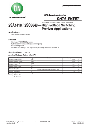 2SA1418 Datasheet PDF ON Semiconductor