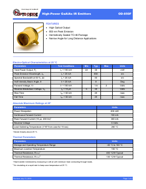 OD-850F Datasheet PDF OptoDiode Corp