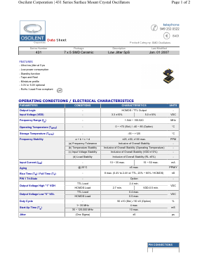 431-12.0M-3DC-TTS Datasheet PDF Oscilent Corporation