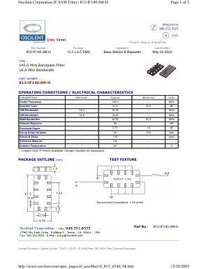 813-IF140.0M-H Datasheet PDF Oscilent Corporation