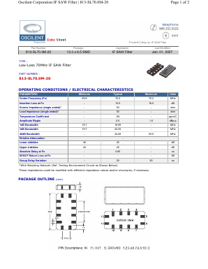 813-SL70.0M-20 Datasheet PDF Oscilent Corporation